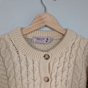 Vintage Fisherman Cardigan Sweater Women M Cream Wool Cable Knit Chunky Heritage